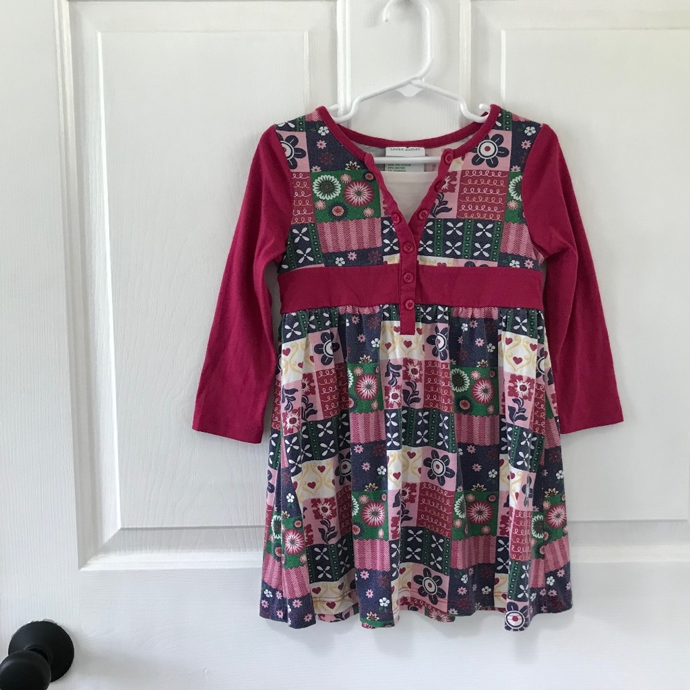 Laura Ashley long sleeves floral multicolor dress buttons Girls Size 3T toddler